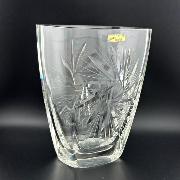 Magnor Krystall Norway Clear Crystal Vase Cut Pinwheel 7" H Thick Walls VTG MCM - Picture 8 of 14